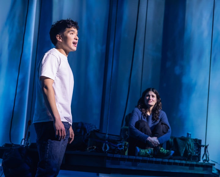 Zachary Noah Piser (left) and Idina Menzel (right) in Broadway’s “Redwood.”