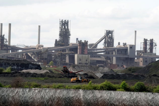 A general view of blast furnaces at the British Steel site in Scunthorpe, England, Monday April 14, 2025. 