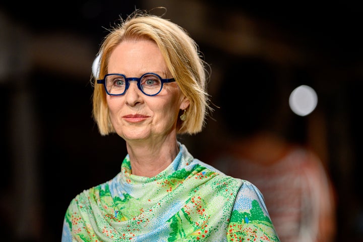 Cynthia Nixon, seen here on the runway of New York Fashion Week in March, stirred up a minor controversy for wearing a shirt with the same colors of the Palestinian flag. Her representatives called the resemblance a "coincidence," however.