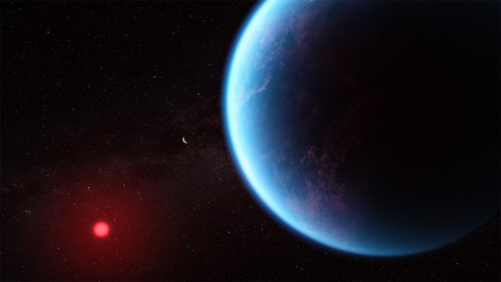 An illustration based on scientific evidence showing what exoplanet K2-18b might look like.