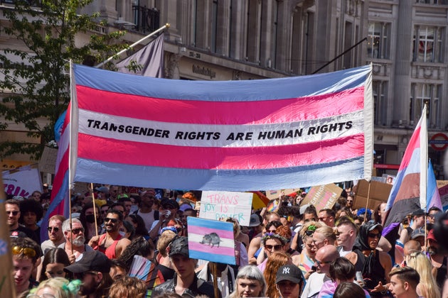 Participants hold a 'Transgender rights are human rights' banner in Regent Street. Thousands of people marched through Central London during the annual Trans Pride March in August last year.