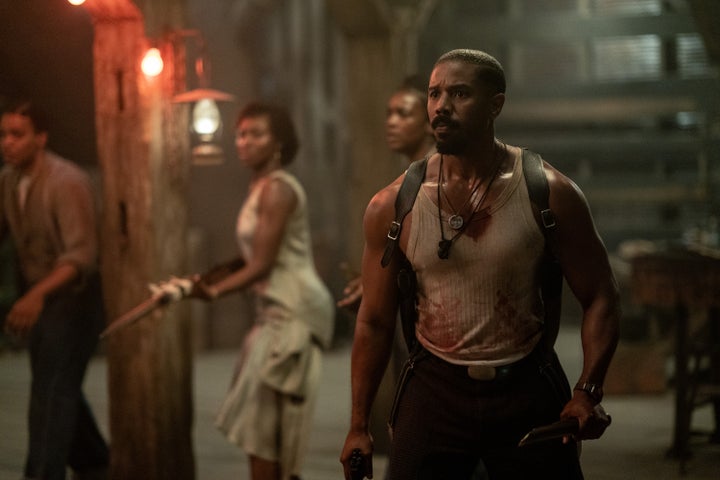 Michael B. Jordan as one-half of the Smoke and Stack twins in Ryan Coogler's vampire thriller "Sinners."
