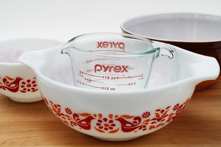 Borosilicate glass was used in vintage Pyrex bakeware, seen above.