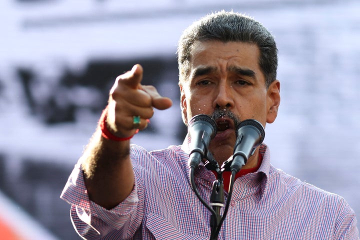 Venezuelan President Nicolas Maduro speaks to at a rally in Caracas on February 27.
