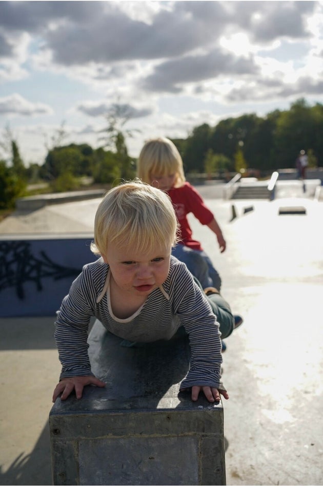Two of the author's children at the skate park where she volunteers.