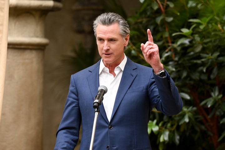 California Gov. Gavin Newsom (D) speaks at Chateau Marmont on March 26.
