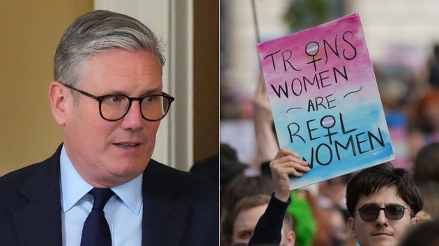 Keir Starmer and a trans rights protester in London