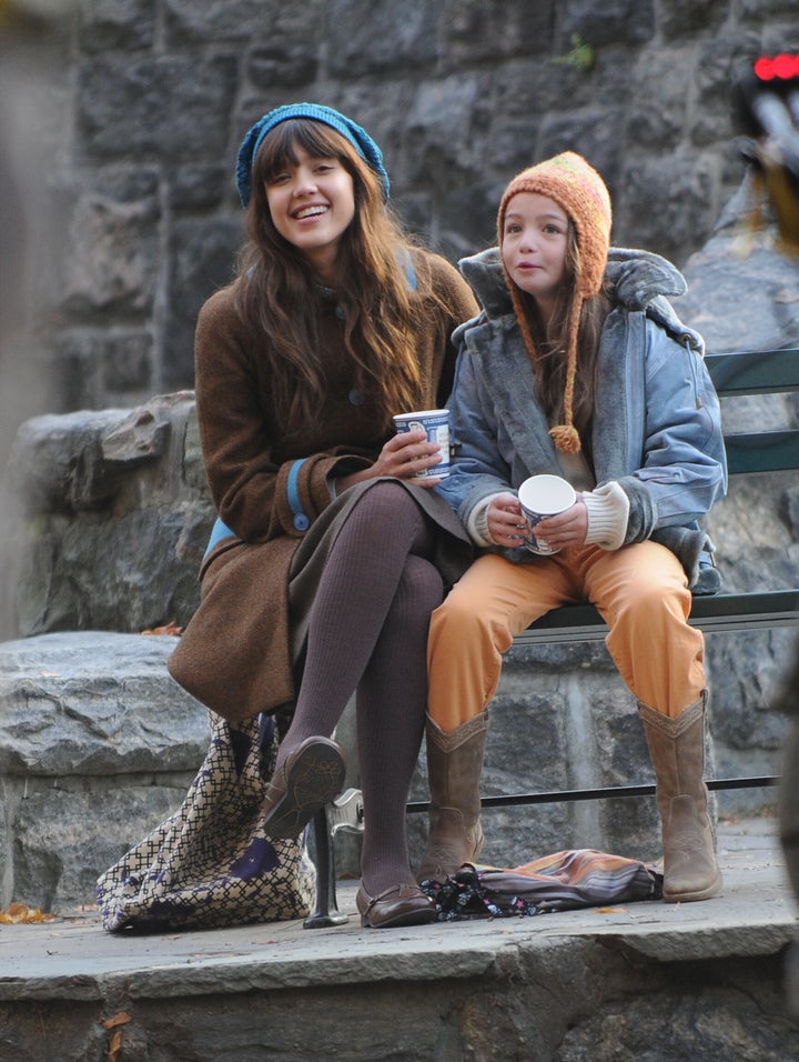 Nyweide with Jessica Alba on the set of "An Invisible Sign."