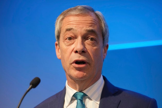 Reform UK leader Nigel Farage attends a press conference on the economy and renewable energy, in London, Wednesday, Feb. 12, 2025.