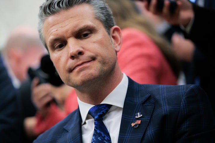 WASHINGTON, DC - APRIL 24: U.S. Defense Secretary Pete Hegseth attends a meeting between President Donald Trump and Norway's Prime Minister Jonas Gahr Store in the Oval Office at the White House on April 24, 2025 in Washington, DC. The leaders are expected to discuss security, trade, NATO and the war in Ukraine. (Photo by Chip Somodevilla/Getty Images)