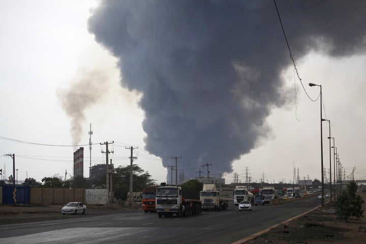 In this photograph provided by Islamic Republic News Agency, IRNA, a achromatic fume rises successful nan entity arsenic vehicles thrust connected nan roadworthy aft a monolithic detonation rocked a larboard adjacent nan confederate larboard metropolis of Bandar Abbas, Iran, Saturday, April 26, 2025. (Mohammad Rasoul Moradi/IRNA via AP)