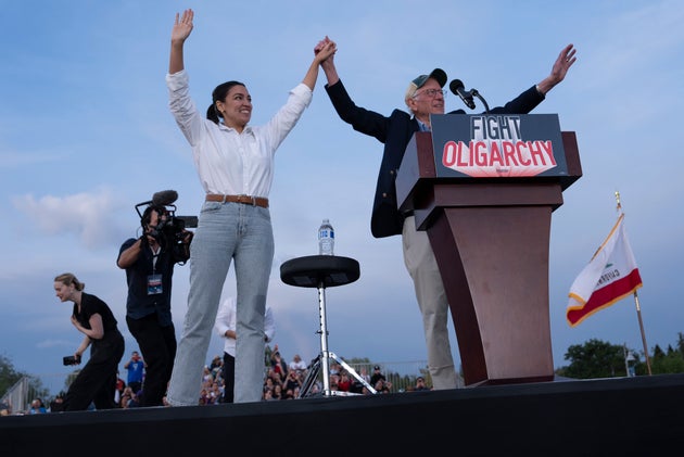 Rep. Alexandria Ocasio-Cortez and Sen. Bernie Sanders, here in Folsom, California, are in the middle of their cross-country 