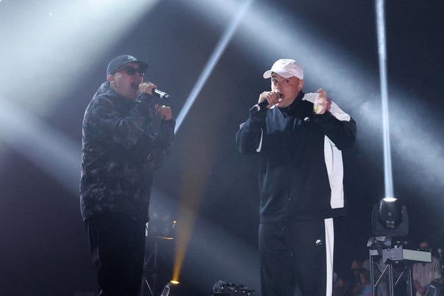 Kneecap on stage at Coachella earlier this month
