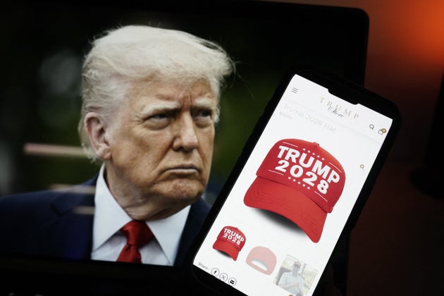 Red hats featuring the slogan “Trump 2028” appeared for sale on the Trump Organization’s website in early April.
