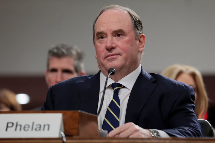 U.S. Secretary of the Navy John Phelan listens during a Senate Armed Services confirmation hearing on Capitol Hill on February 27.