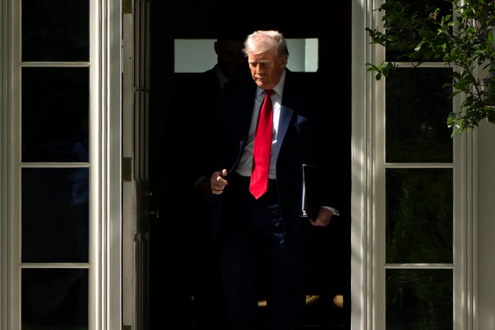 President Donald Trump arrives to welcome the Super Bowl champion Philadelphia Eagles NFL football team to the South Lawn of the White House, Monday, April 28, 2025, in Washington. (AP Photo/Mark Schiefelbein)