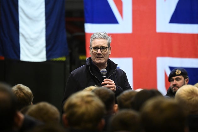 British Prime Minister Keir Starmer addresses military personnel onboard HMS Iron Duke in Tallinn, Estonia, Tuesday Dec. 17, 2024.