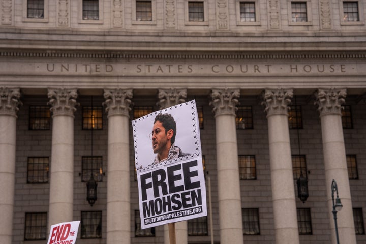 Pro-Palestinian activists rally for Mohsen Mahdawi and protest against deportations outside of ICE Headquarters on April 15, 2025 in New York City. Mohsen Mahdawi, an organizer of pro-Palestinian demonstrations last year at Columbia University, was detained by the Department of Homeland Security during his naturalization interview in Vermont on Monday. (Photo by Adam Gray/Getty Images)