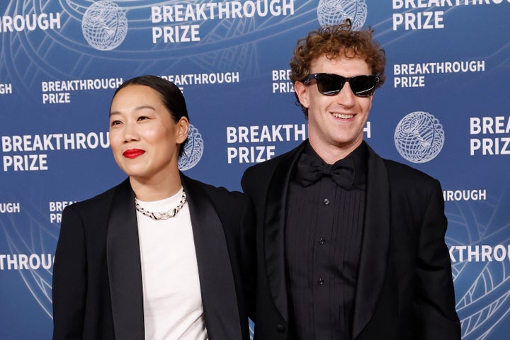 Priscilla Chan and Mark Zuckerberg attend the 2025 Breakthrough Prize Ceremony at Barker Hangar on April 5. The Meta CEO talked about his wife's reaction to an over-the-top present he gave her last year.