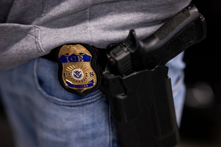 A U.S. Immigration and Customs Enforcement (ICE) agent is pictured. President Donald Trump has pledged to carry out the largest deportation effort in U.S. history, vowing to ultimately deport all foreigners living in the country without permission.