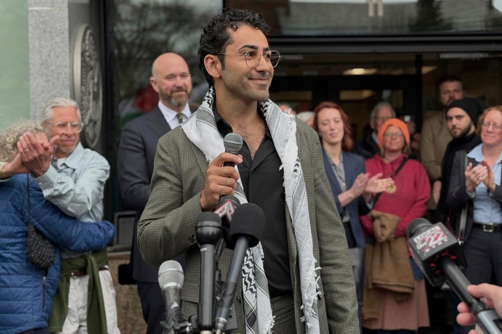 Mohsen Mahdawi speaks outside the courthouse after a judge released the Palestinian student activist on Wednesday, April 30, 2025 in Burlington, Vt. (AP Photo/Amanda Swinhart)