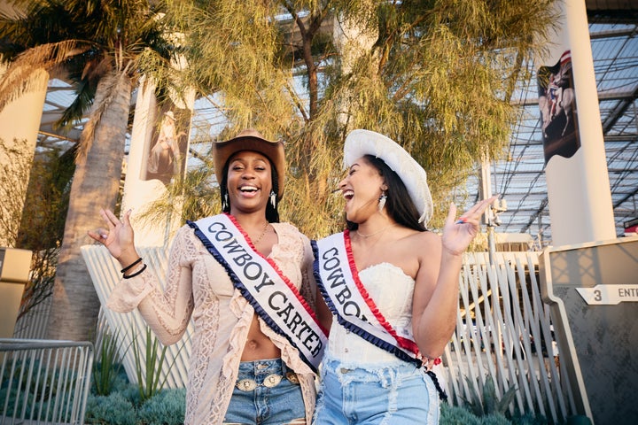 Sydney Coleman (left) and Jessica Hannah (right) traveled from Houston to Los Angeles to see Beyoncé's "Cowboy Carter" tour.