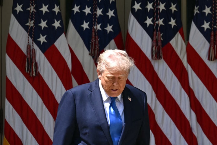 President Donald Trump arrives to speak at a National Day of Prayer event in the Rose Garden of the White House in Washington, DC, on May 1, 2025.(Photo by MANDEL NGAN/AFP via Getty Images)