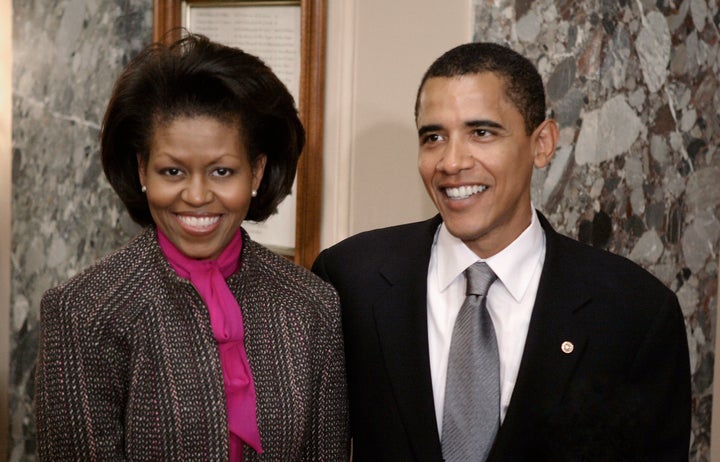 Barack and Michelle Obama after he was sworn in as a U.S. senator at age 43.