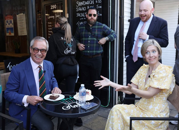 Nigel Farage and Andrea Jenkyns during the election campaign.