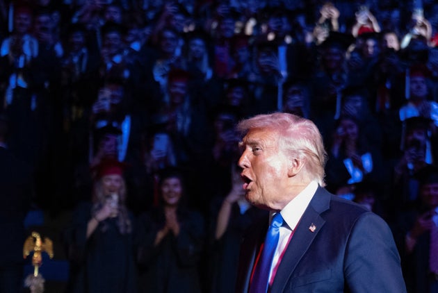US President Donald Trump arrives to deliver commencement remarks at the University of Alabama in Tuscaloosa, Alabama, on May 1, 2025.