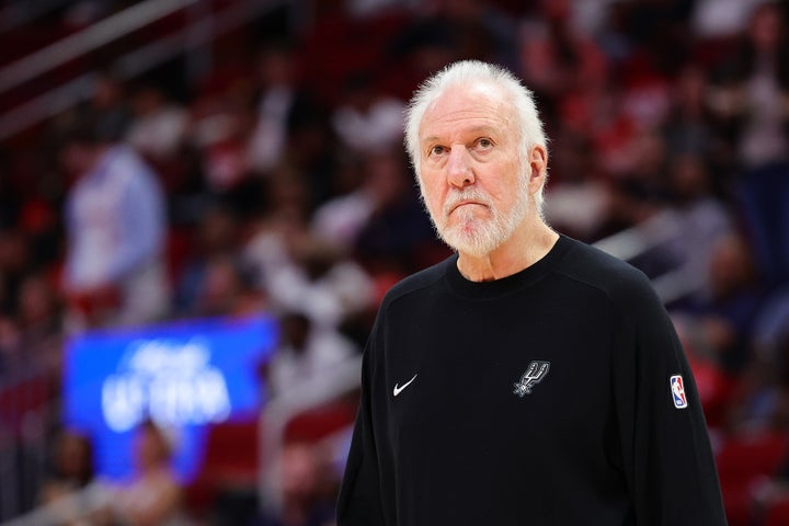 Head coach Gregg Popovich of the San Antonio Spurs looks on against the Houston Rockets during the first half of a preseason game at Toyota Center on October 17, 2024 in Houston, Texas. (Photo by Alex Slitz/Getty Images)