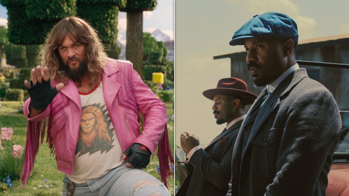 Scenes from "A Minecraft Movie" (left) and "Sinners."