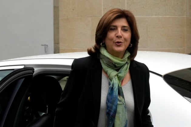 Η προσωπική απεσταλμένη του επικεφαλής των Ηνωμένων Εθνών για την Κύπρο, Maria Angela Holguin Cuellar, φτάνει στο Προεδρικό Μέγαρο για συνάντηση με τον Πρόεδρο της Κύπρου Νίκο Χριστοδουλίδη στη διαιρεμένη πρωτεύουσα Λευκωσία, Κύπρος, Τρίτη 30 Ιανουαρίου 2024. (AP Photo/Petros Karadjias)