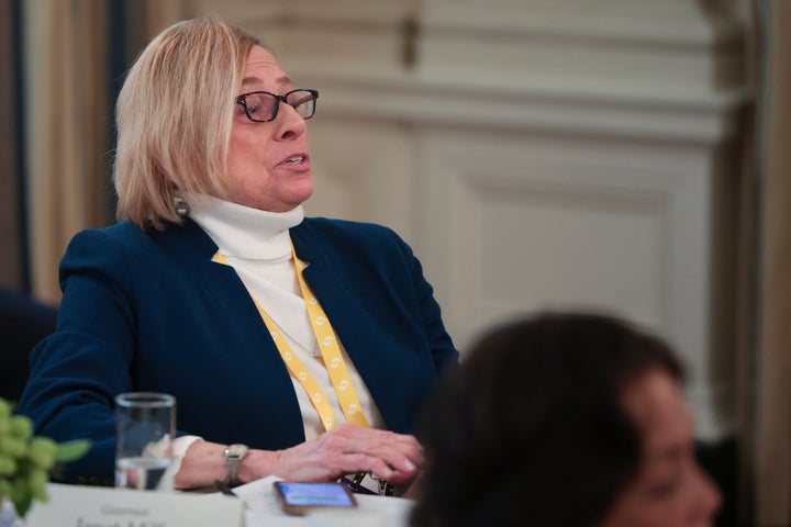 Gov. Janet Mills (D-Maine) tells President Donald Trump "See you in court" over the issue of trans women in sports as Trump addresses a meeting of governors at the White House on February 21, 2025 in Washington, D.C.