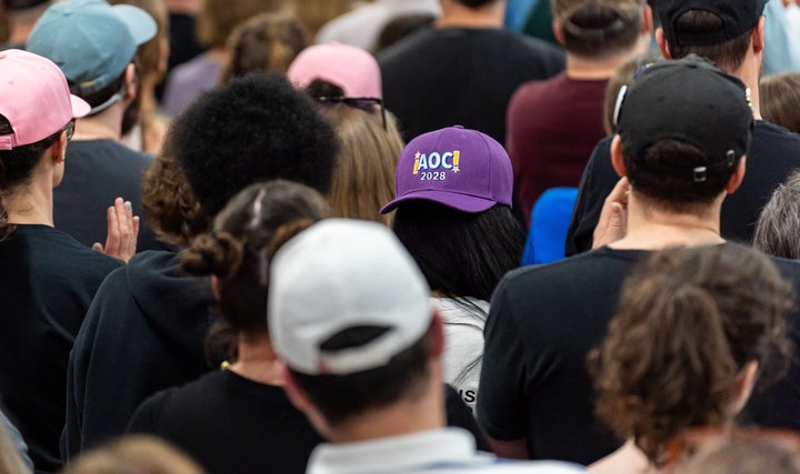 Bernie Sanders To Democrats: Resisting Trump Is ‘Not Good Enough’ 1 A person wears an ''AOC 2028'' hat in support of Rep. Alexandria Ocasio-Cortez at the Fighting Oligarchy Tour in Harrisburg on May 2.