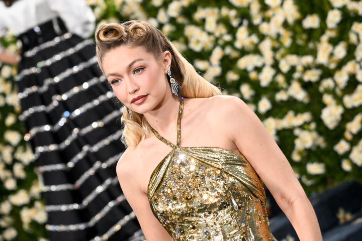 Gigi Hadid at The 2025 Met Gala Celebrating "Superfine: Tailoring Black Style" held at the Metropolitan Museum of Art on May 5, 2025, in New York.
