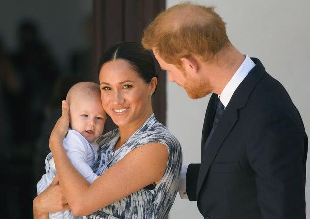 The Duke and Duchess of Sussex and their baby son, Archie, meet Archbishop Desmond Tutu and his daughter during their royal tour of South Africa on Sept. 25, 2019.