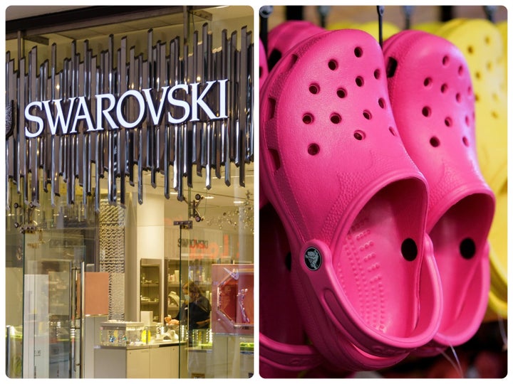 スワロフスキーの店舗(左)、クロックスサンダル(右)