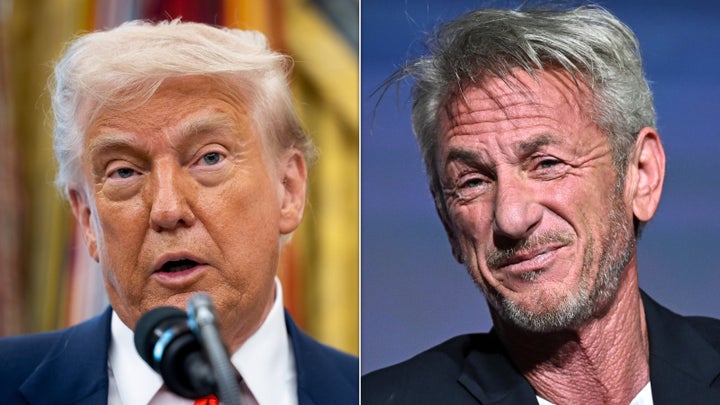 "I think he might try to destroy the world before he ages out of life," actor Sean Penn, right, said of President Donald Trump.