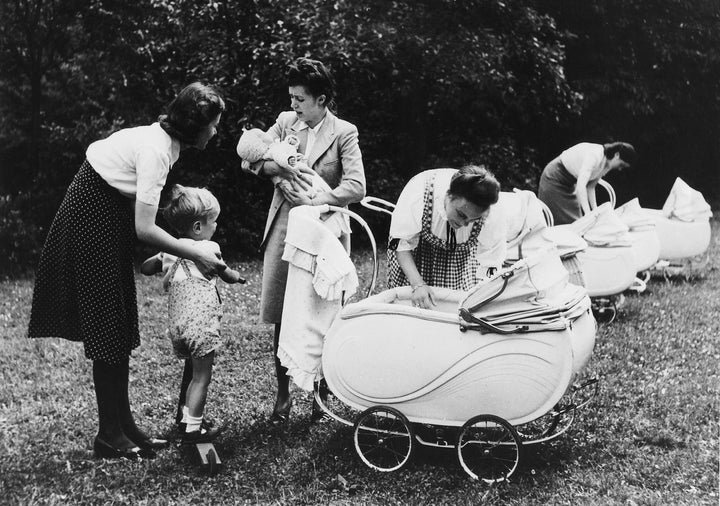 Mothers with their children in the garden of a "Mother and Child" home, run by the national welfare organization in Nazi Germany.