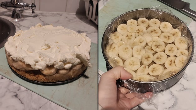 The banana and cream layers being applied