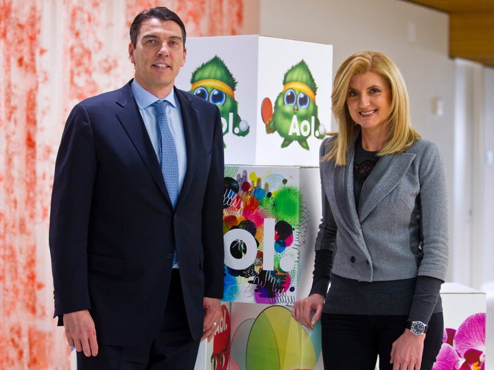 Then-AOL CEO Tim Armstrong and Arianna Huffington the day of the deal. 