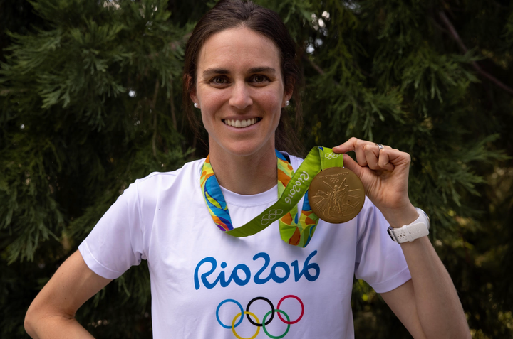 Gwen at home with her 2016 Olympic gold medal.