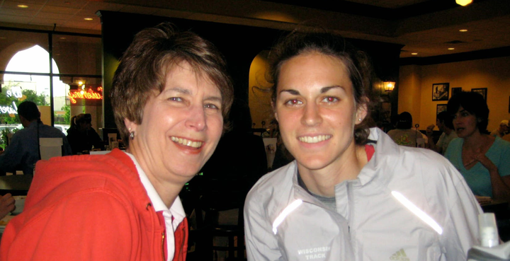 The author and her daughter Gwen after a University of Wisconsin track meet.