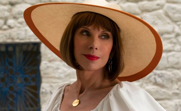 Christine Baranski in a very big hat in Mamma Mia! Here We Go Again!