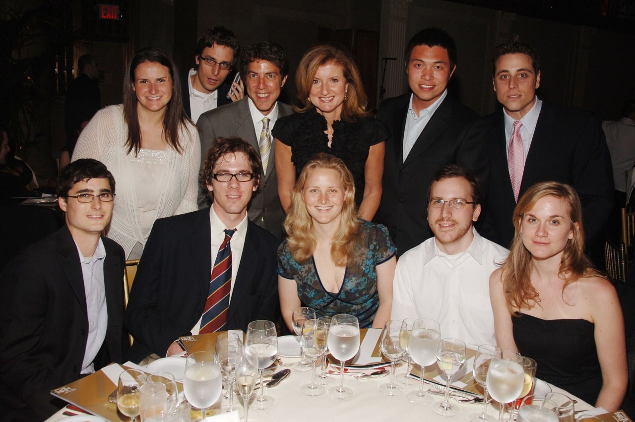 Some of HuffPost's early team, including founding editor Roy Sekoff and co-founders Jonah Peretti and Arianna Huffington.
