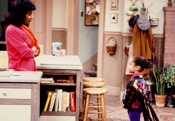 Phylicia Rashad as Clair Huxtable and Raven Symoné as Olivia Kendall in Season 7 of "The Cosby Show."