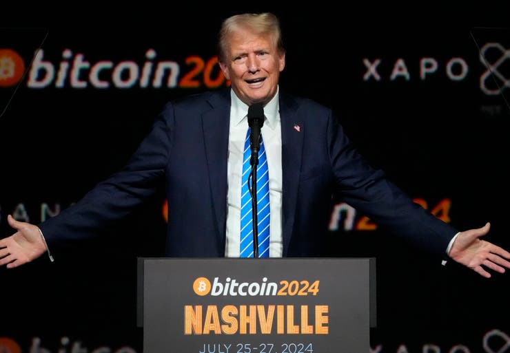 Then-former President Donald Trump speaks at the Bitcoin Conference on July 27, 2024, in Nashville, Tennessee.