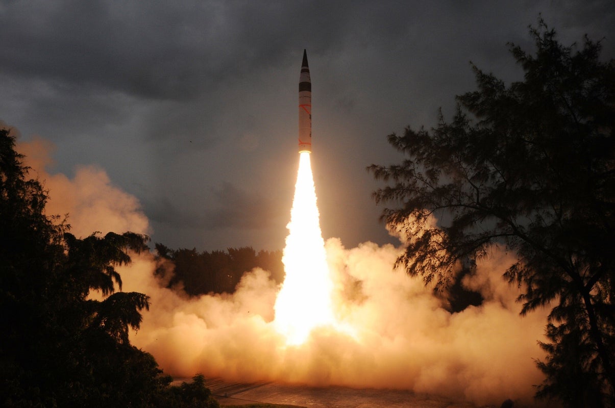 India test firing its long range nuclear capable Agni-5 missile