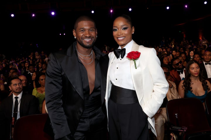 LOS ANGELES, CALIFORNIA - MARCH 16: (L-R) Usher and Keke Palmer attend the 55th NAACP Image Awards at Shrine Auditorium and Expo Hall on March 16, 2024 in Los Angeles, California. (Photo by Johnny Nunez/Getty Images for BET)